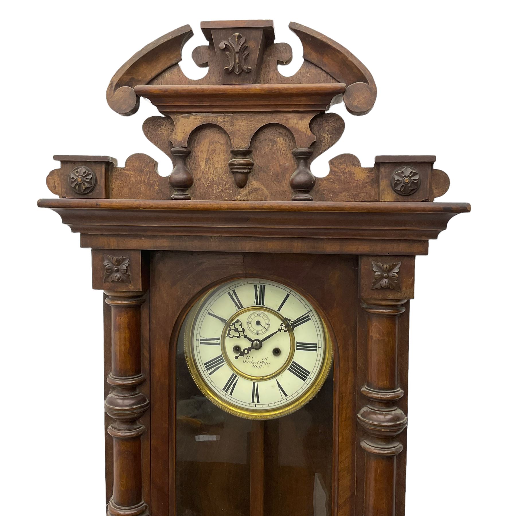 A large German wall clock c 1890 with a twin weight striking movement - Image 3 of 4