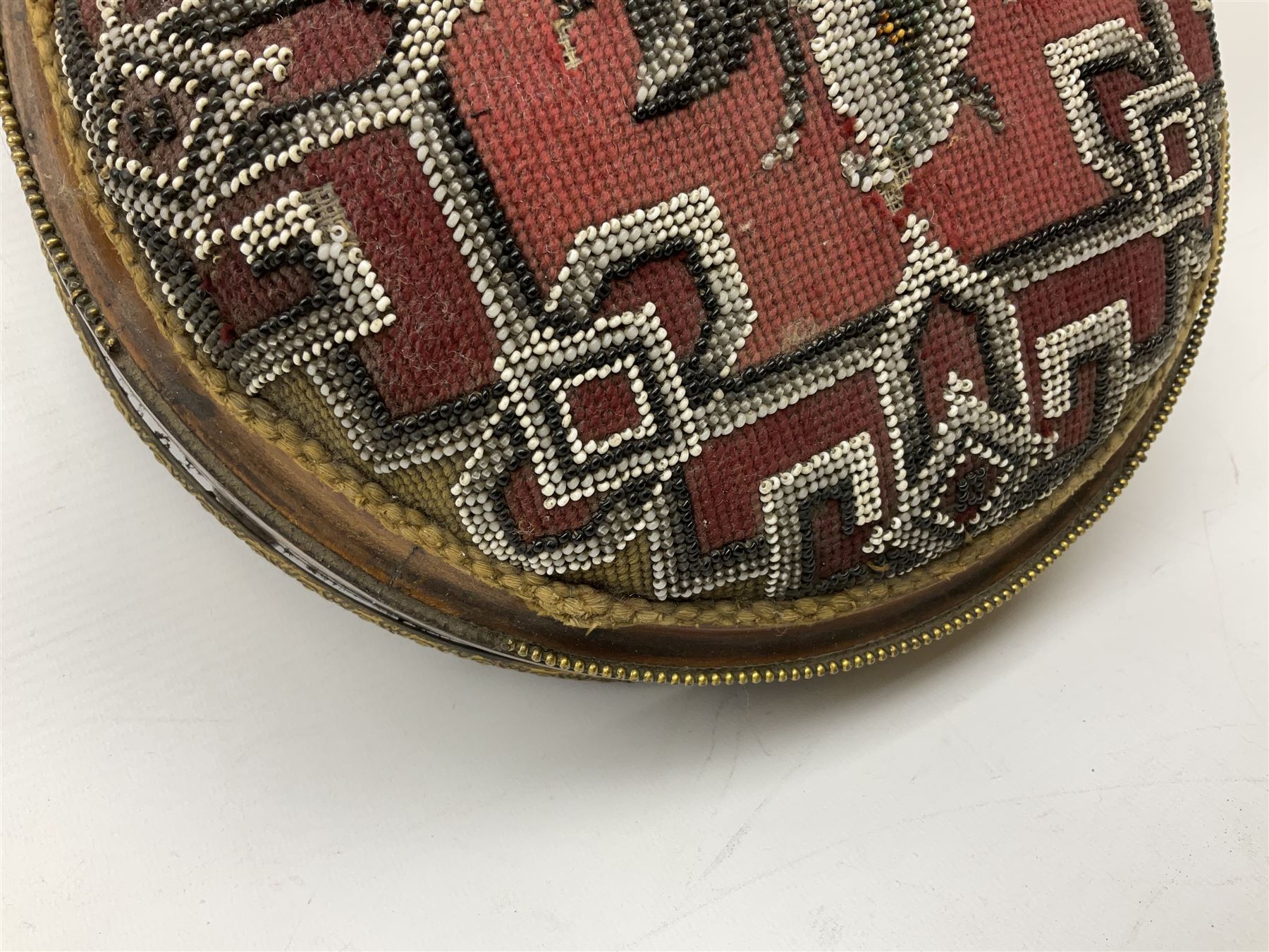 Pair of Victorian beadwork footstools of circular form with a beaded and needlework upholstery - Image 11 of 14