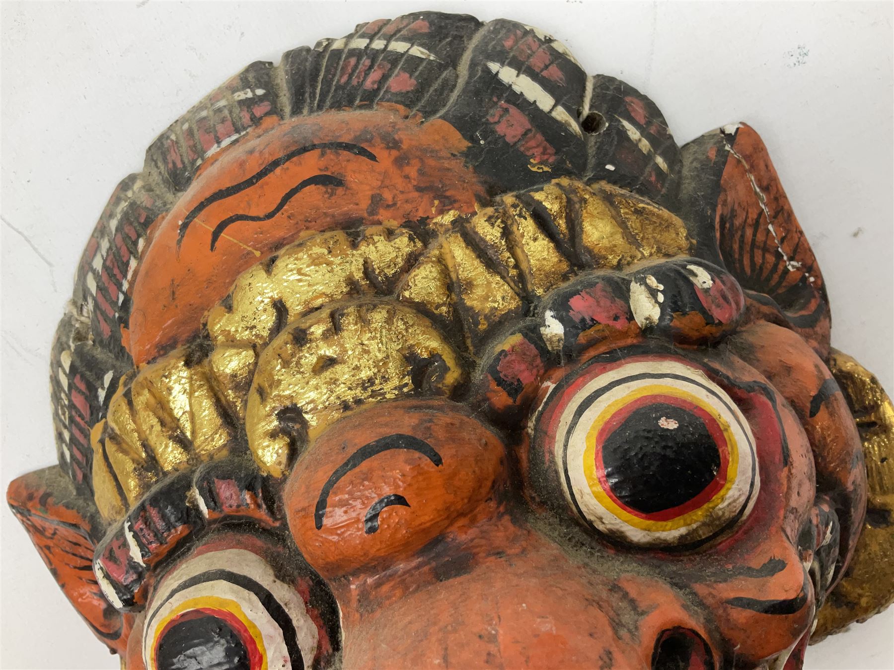Four Balinese carved and painted wood dragon / demon masks - Image 6 of 9
