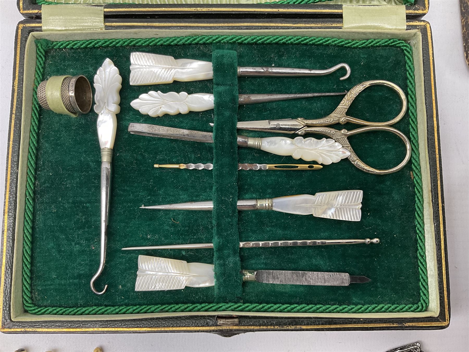 Cased set of carved bone sewing instruments housed in a case depicting North Bay Scarborough - Image 3 of 9