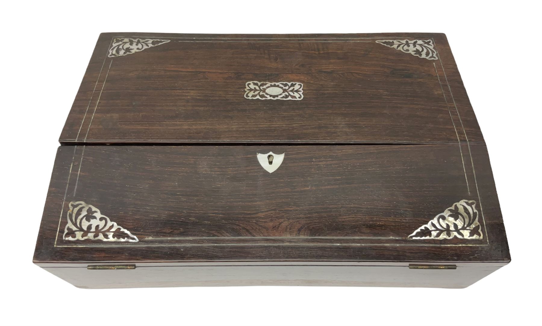 Victorian rosewood and mother of pearl inlaid writing box