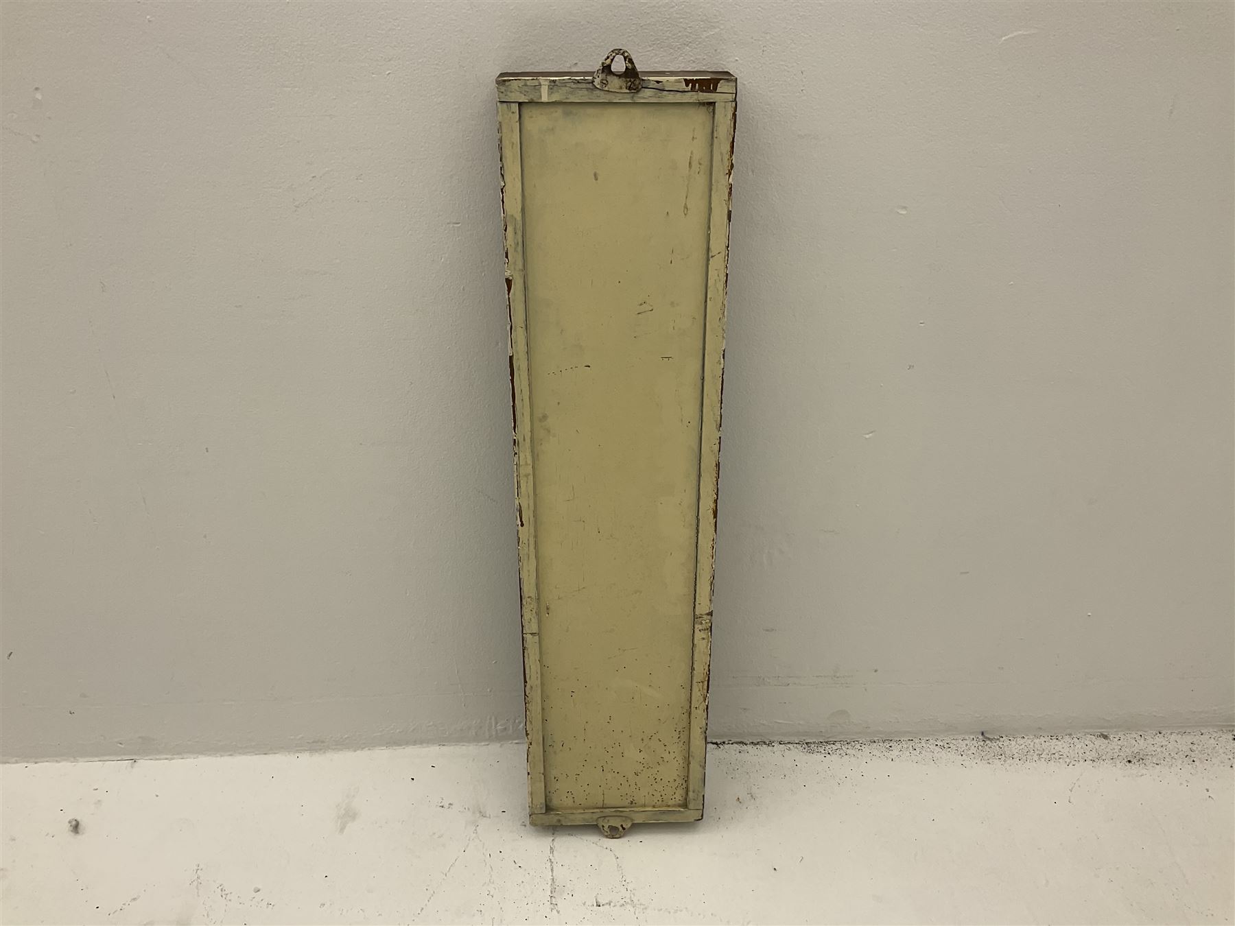 Late 19th/early 20th century wall mounted painted wood and iron clocking in machine card rack - Image 5 of 8