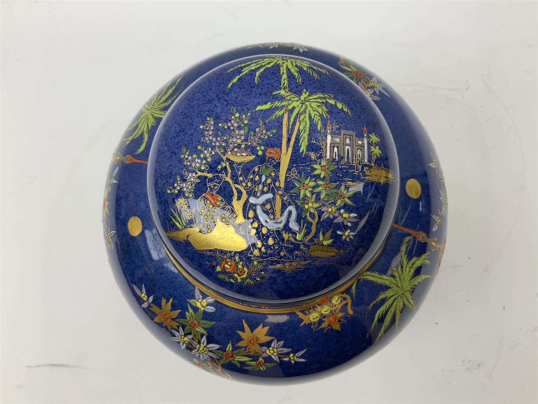 Carlton Ware Persian pattern ginger jar and cover decorated with an enamel and gilt Chinoiserie land - Image 7 of 7