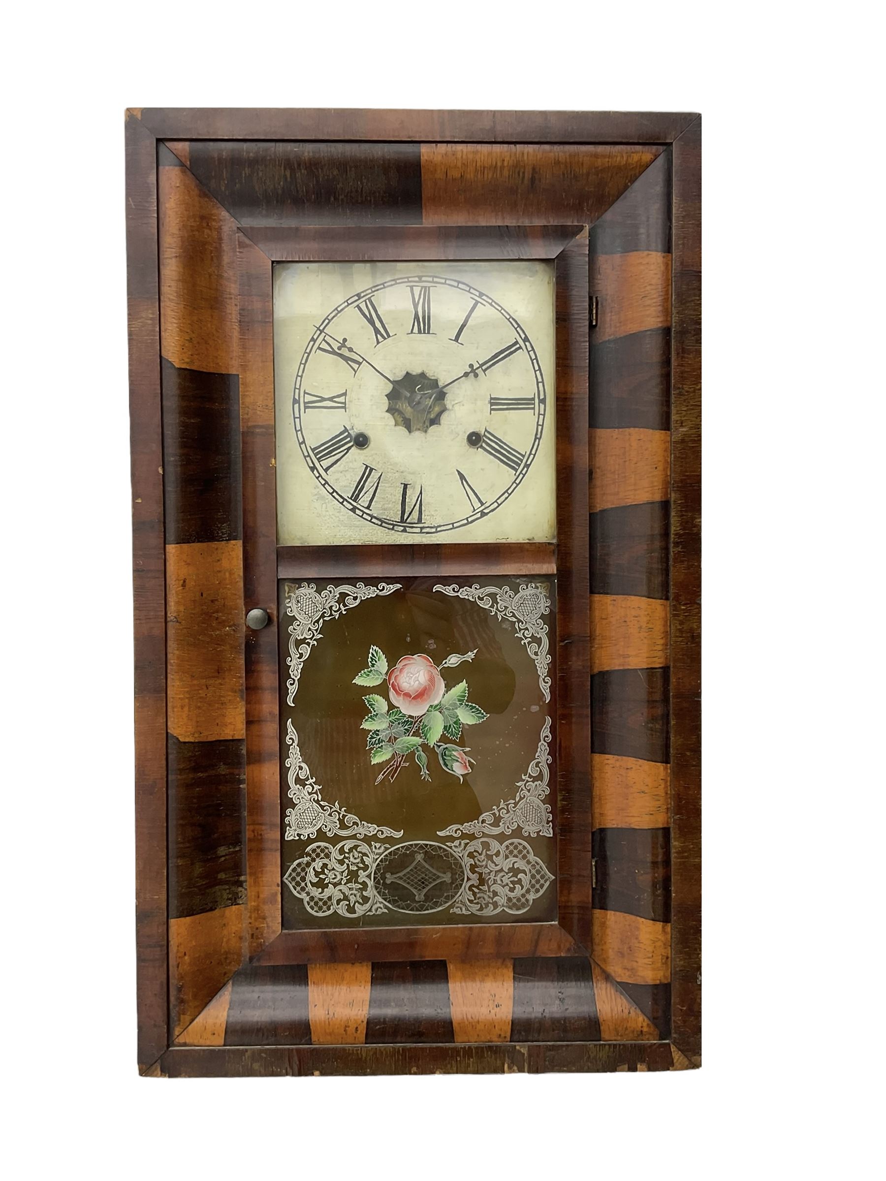 An American Ogee shelf clock in a contrasting mahogany veneered case