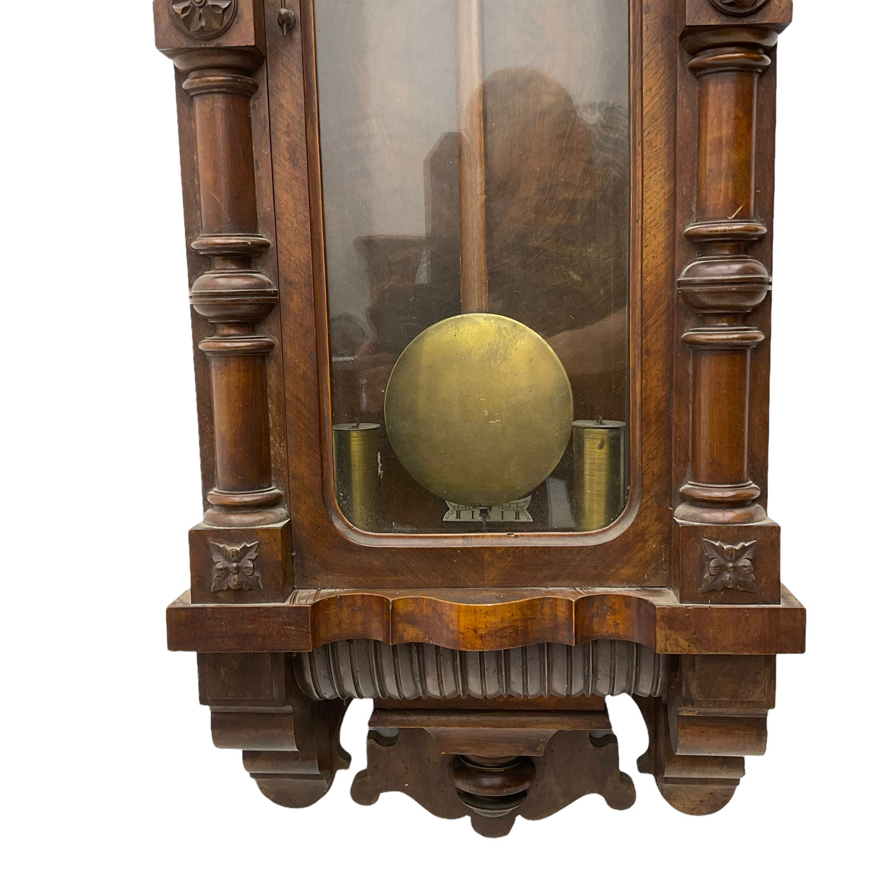 A large German wall clock c 1890 with a twin weight striking movement - Image 4 of 4