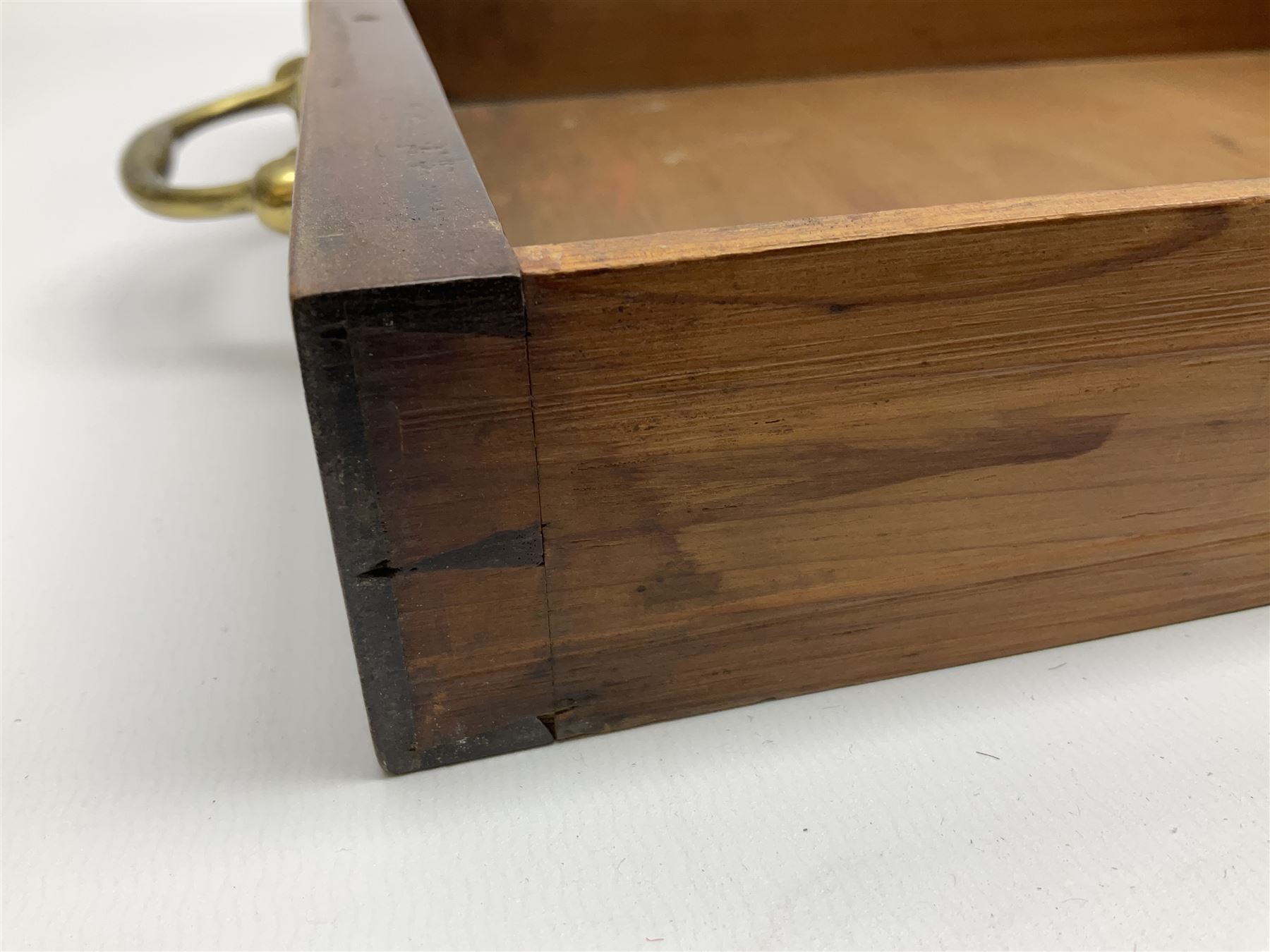 19th century mahogany and brass bound writing slope with twin drop carry handles to sides - Image 19 of 24