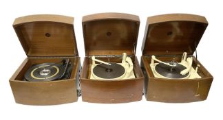 Three 1950s Pye Black Box Hi-Fi gramophones in mahogany cases