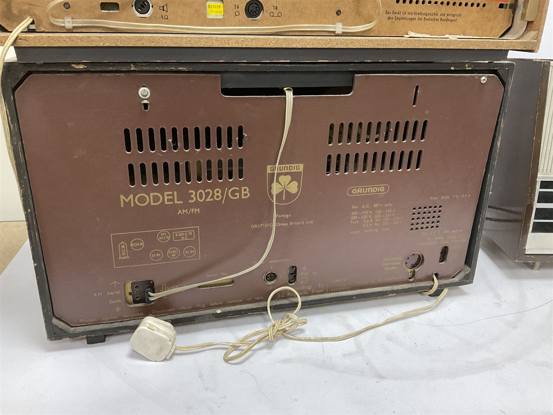 Three mid 20th century radios comprising 1950s Grundig wood cased valve radio model 3028/GB - Image 5 of 6