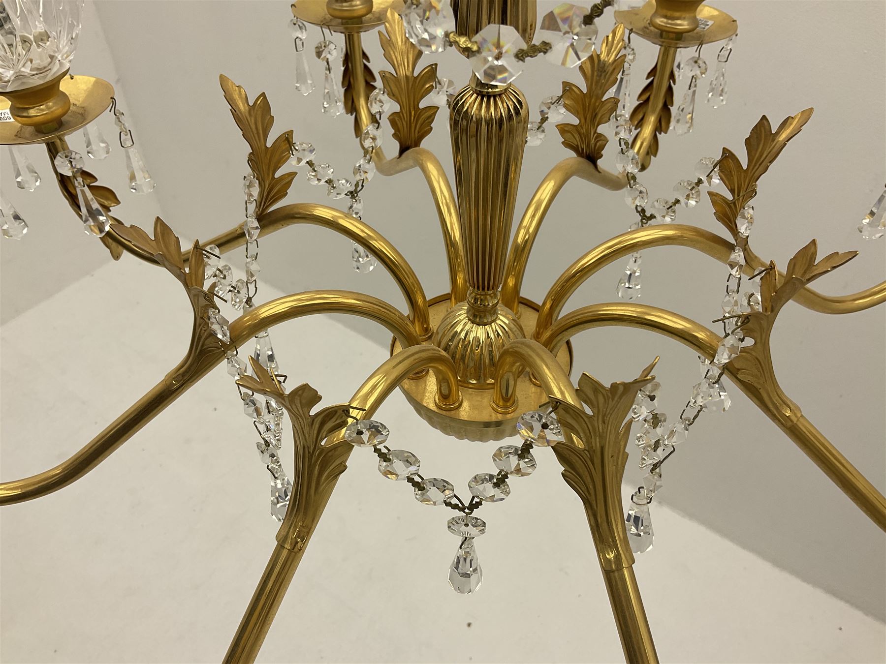 Gilt metal and glass mounted eight branch acanthus chandelier - Image 3 of 7