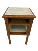 Pitch pine bedside cabinet with marble top