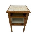 Pitch pine bedside cabinet with marble top