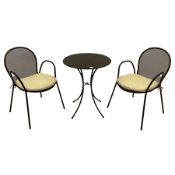 Metal circular bistro table and two chairs