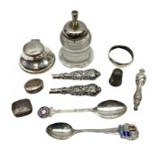 Quantity of silver to include two enamelled souvenir teaspoons