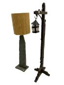 Mid-20th century slate standard lamp and an adjustable lantern lamp (2)