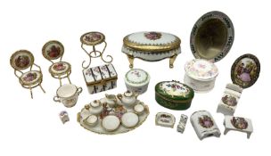 Limoges La Reine miniature furniture to include two chairs and table set