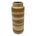 West Germany pottery vases of cylindrical form with brown and cream moulded decoration
