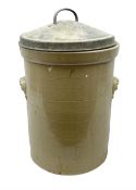 Stoneware flour bin with twin handles and a metal lid