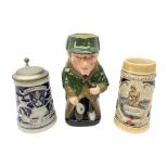 West German Gerz lidded stein decorated in relief decoration of two lions