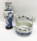 20th century oriental ceramic well with wave and bird decoration