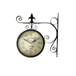 Wall bracket clock with suspended twin 9" dials