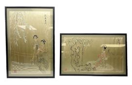 Two 20th century Chinese silk embroidered panels