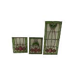 Three stained and leaded glass windows panels