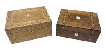 Oak sewing box with geometric inlaid decoration