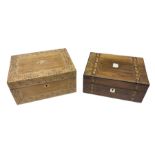 Oak sewing box with geometric inlaid decoration