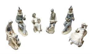 Six Cascades figures to include two pierrot examples