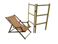 Mid-20th century deck chair with slung striped cover