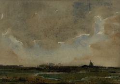 Kershaw Schofield (British 1872-1941): Estuary Scene with Windmill
