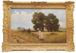 Hungarian School (20th century): Girls picking Flowers in the Meadow