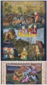Mughal School (19th/20th century): Battle Scene with Tigers and Hunting Scene with Boat and Tea Drin