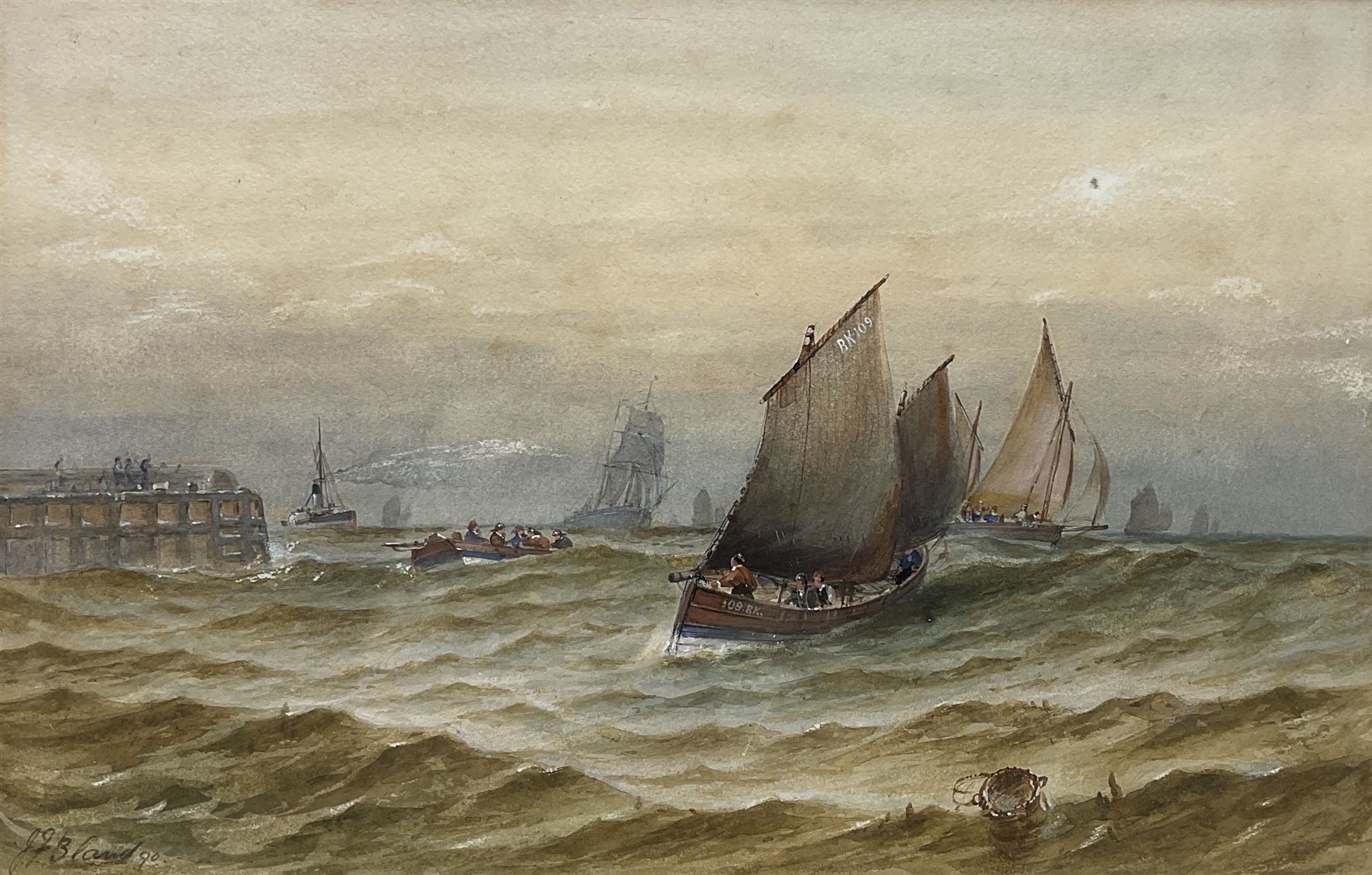 John Francis Bland (British 1857-1899): Berwick on Tweed Fishing Boats near Harbour and Waterford Fi - Image 3 of 4