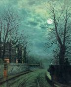 Manner of John Atkinson Grimshaw (British 1836-1893): Moonlight Winter Scene Headingly Lane Leeds