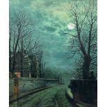 Manner of John Atkinson Grimshaw (British 1836-1893): Moonlight Winter Scene Headingly Lane Leeds