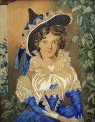 English School (19th century): Elizabethan Witch in Blue Dress and Hat