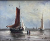 Hendrick Vader (Dutch 1928-1997): Figures and Boats on the Shoreline