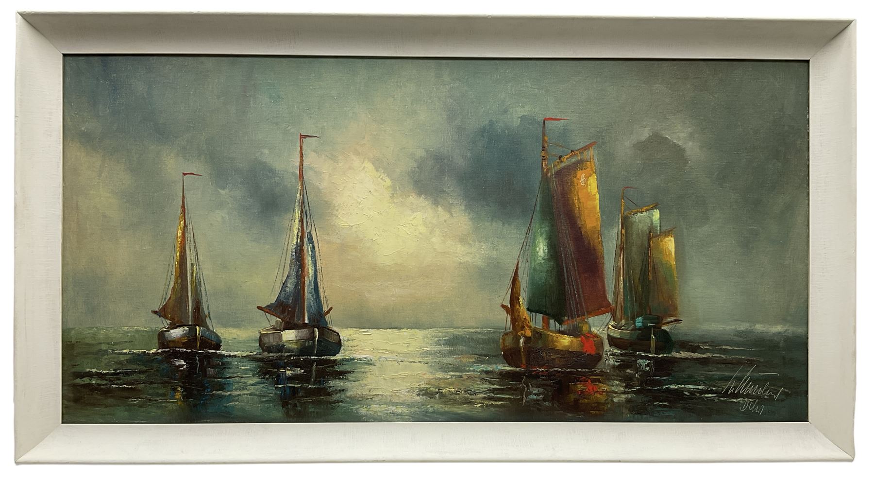 Neil Whitehand (British 20th century): 'Dacon' Ships in Calm Waters - Image 2 of 2