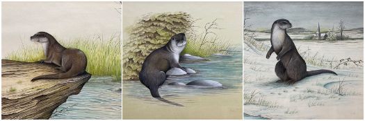 Eric Peake (British 1940-): 'Winter Otter' 'Summer Otter' and 'Autumn Otter'