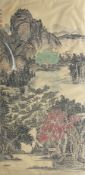 Chinese School (19th/20th century): Landscape with Waterfall and Figures