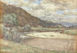 John Dobby Walker (British 1863-1925): 'Caton' - Cattle Grazing by the Riverside