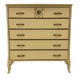 French style cream finish five drawer chest