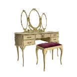 French style cream painted kidney shaped dressing table