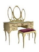 French style cream painted kidney shaped dressing table