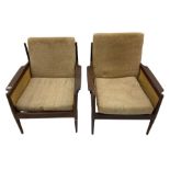 Pair of mid-20th century teak framed upholstered armchairs