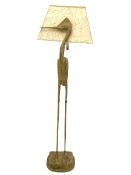 Carved wood standing heron standard lamp