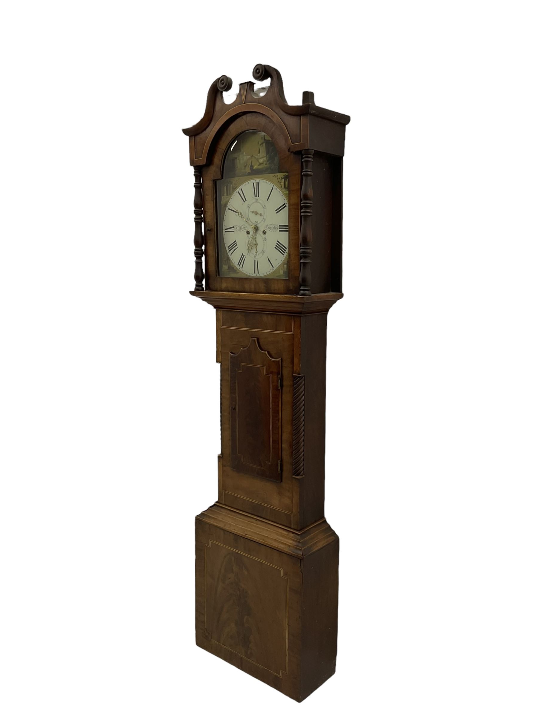 A mid-19th century c1840 mahogany longcase clock with a swan's neck pediment and turned wooden pater - Image 2 of 4