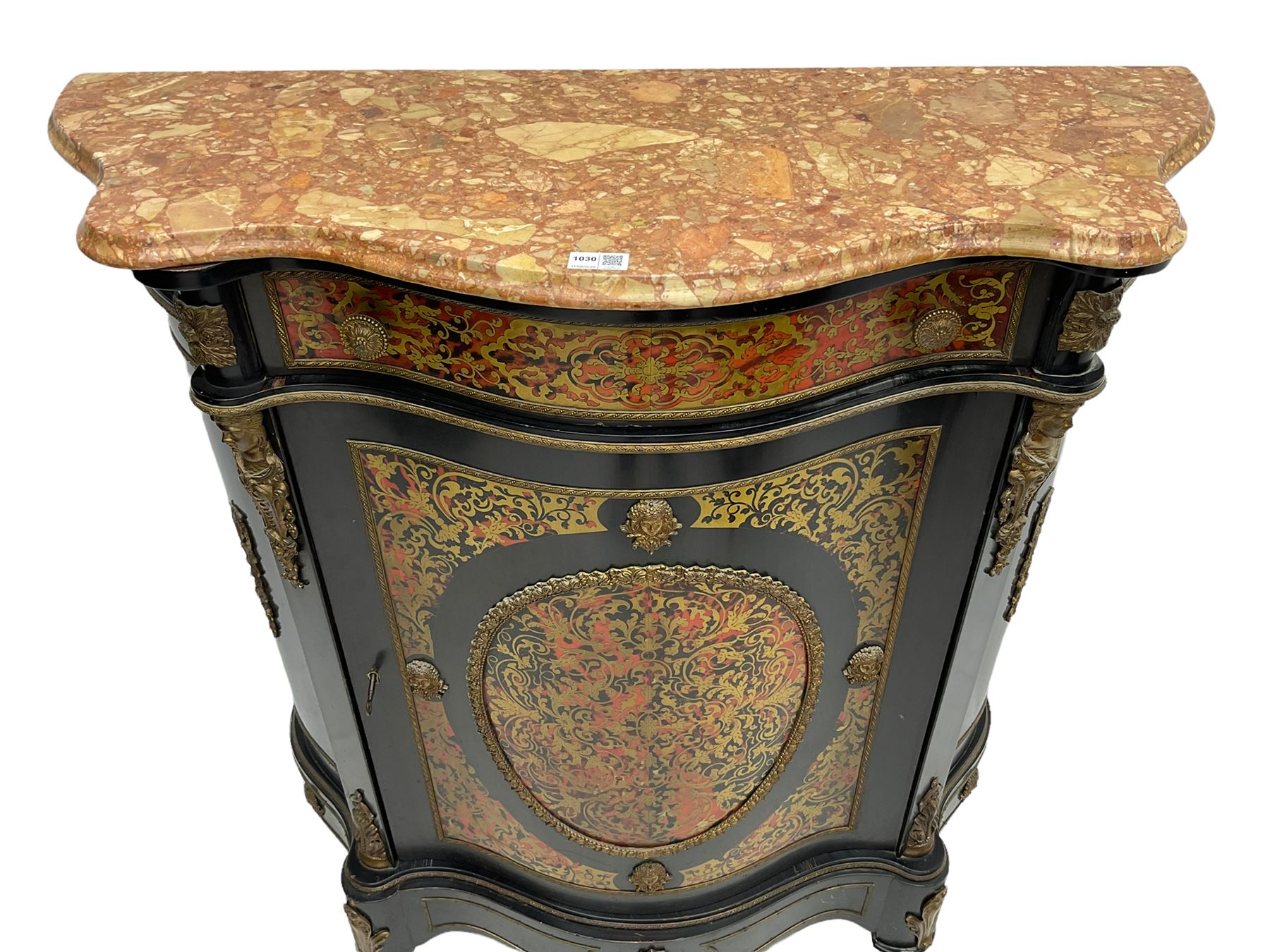 Victorian style simulated boulle work and black lacquered side cabinet - Image 3 of 4