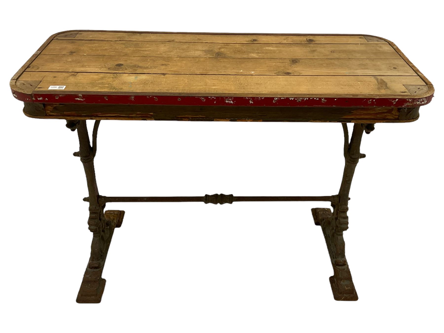 19th century Nesfield cast iron pub table base with timber top - Image 3 of 3